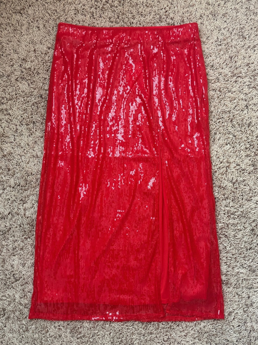A New Day Red Sequin festive Midi Skirt – Size L NWT